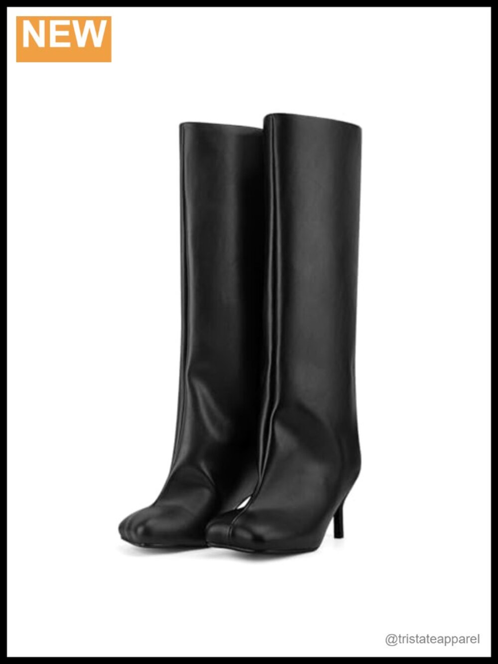 Square Toe Kitten Heel Knee High Boots Pull On